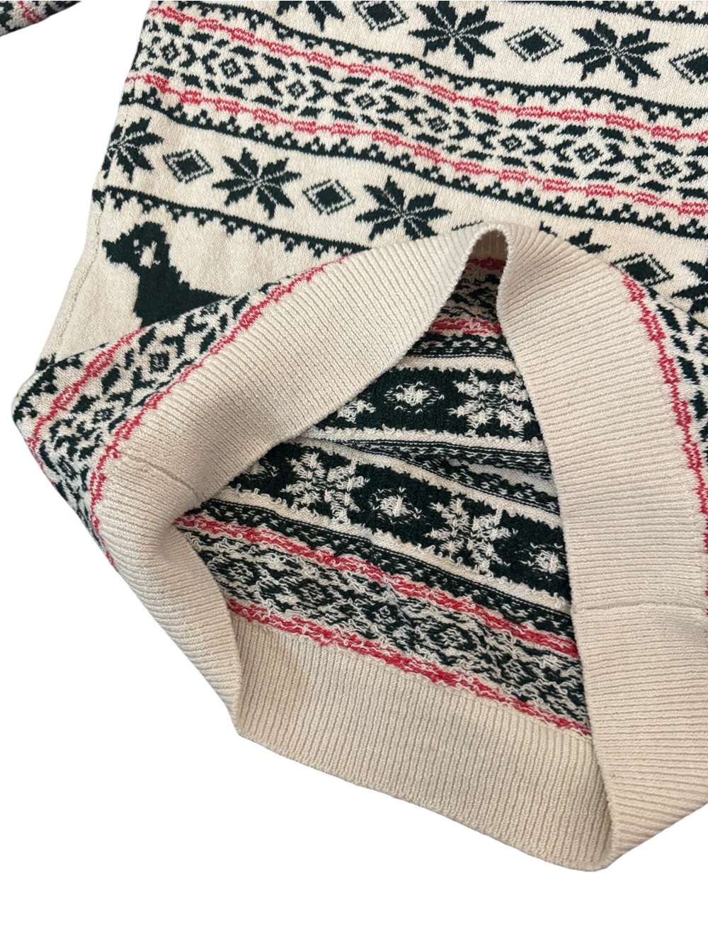 Lands End Mens Sweater Fair Isle Dog Holiday Christmas Cream Nordic Large 42-44 - Picture 7 of 14